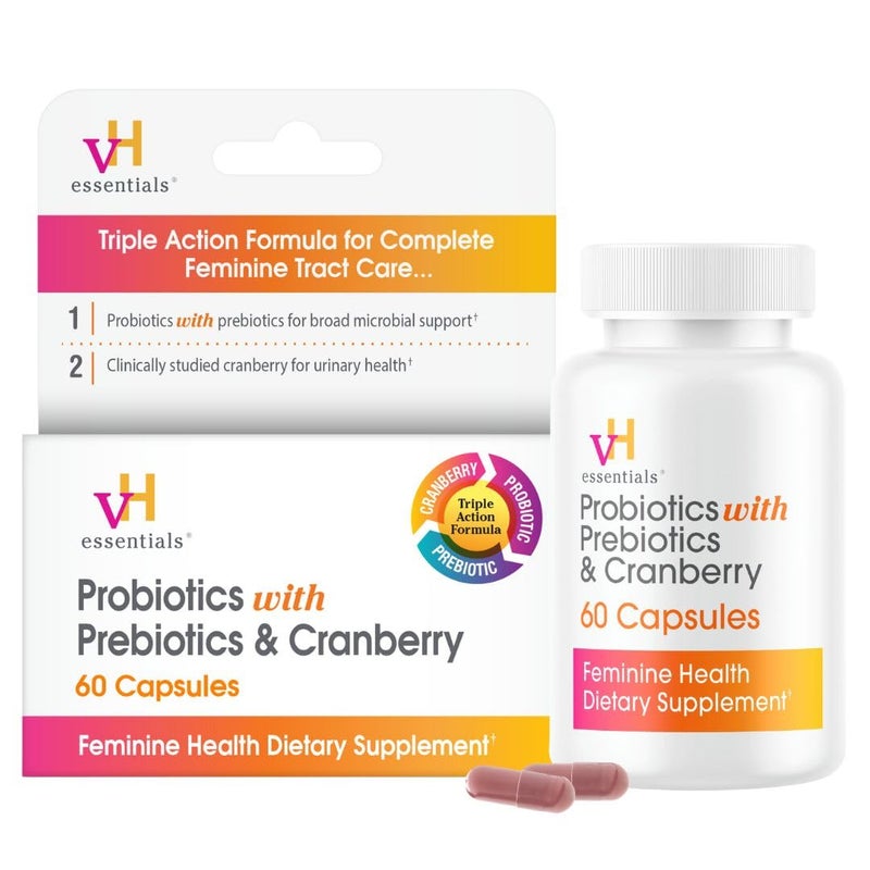 vH Essentials Probiotics for Women with Prebiotics, Cranberry & Vitamin C - 60 Capsules (30 Day Supply) - Women's Probiotics Support Gut Balance, Feminine Health & Urinary Tract Health for Women - Image 1